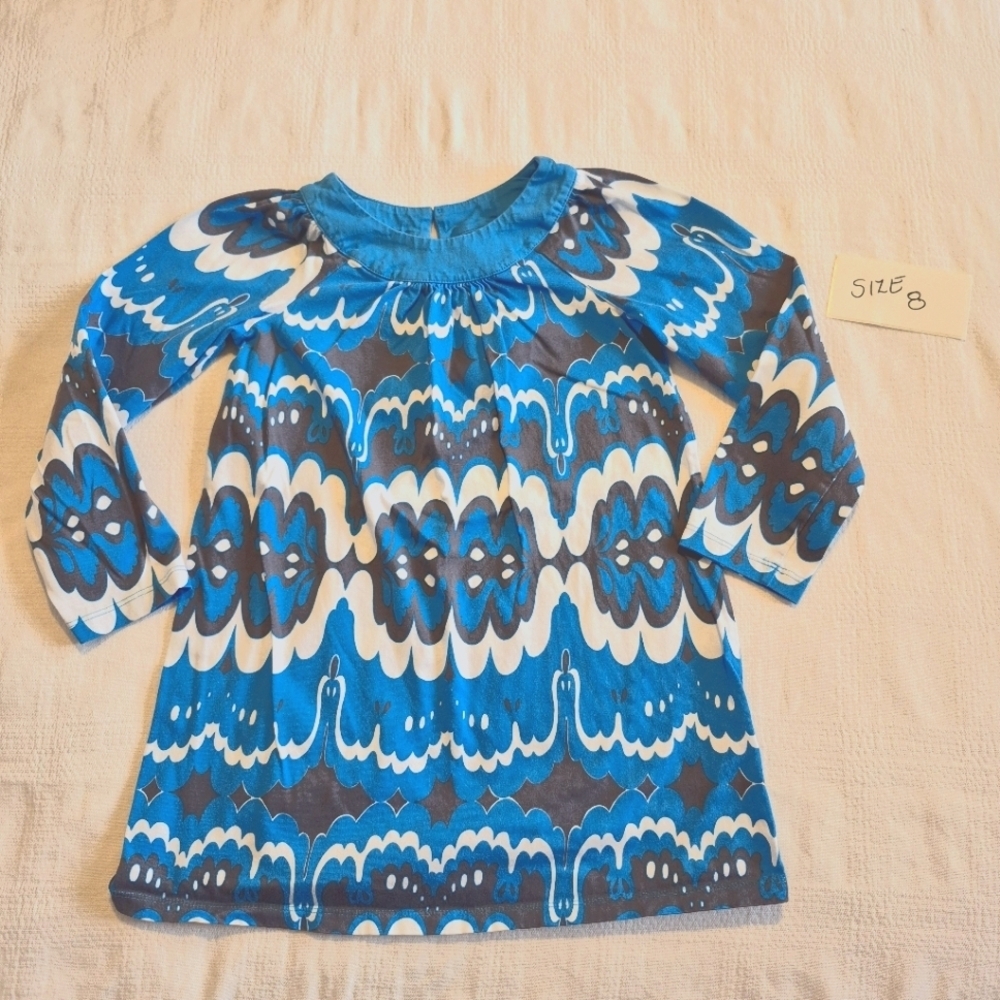 Hanna Andersson girls size 130 or 8 blue, gray & white tunic guc for fade